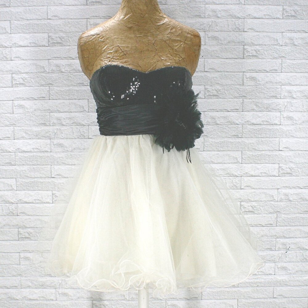 SPEECHLESS Dress Strapless Mini Black Sequin Feather Cocktail Coquette Girl